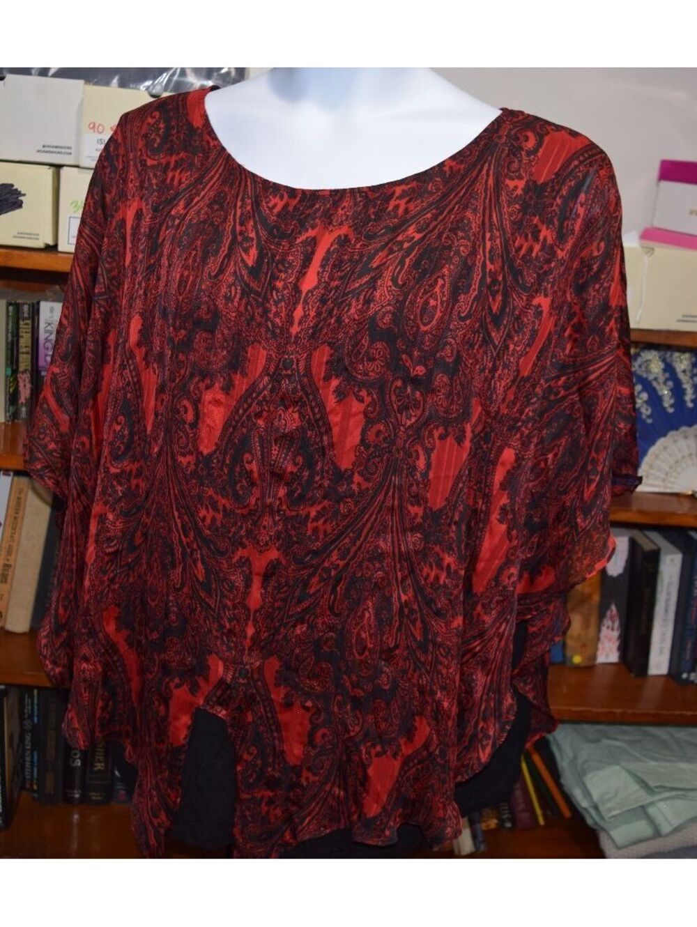 ALYX Women's 3X Plus Size Red and Black Paisley Blouse - Picture 1 of 5